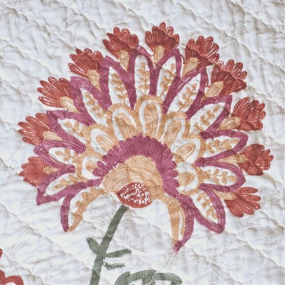 Vtg Double Full size Curio Quilt Reversible Flower Embroidered Bedspread Blanket - Picture 10 of 15